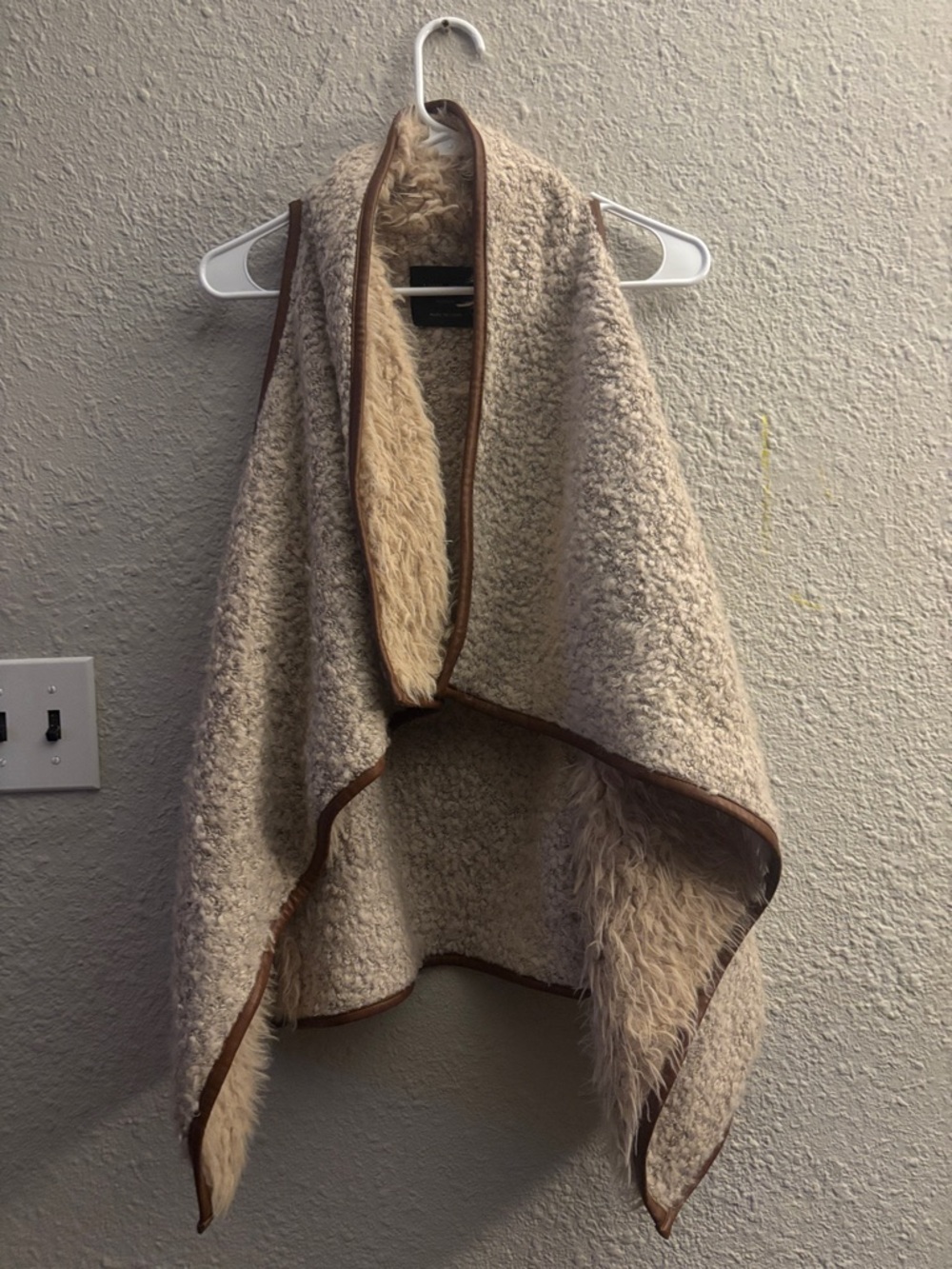 ⭐️Cozy Faux-Shearling Wrap Vest in Cream with Brown Trim size medium